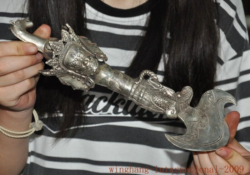 old Tibet Tibetan silver Hayageriva Axe Dorje Phurpa Pestle Vajra Exorcism FaQi