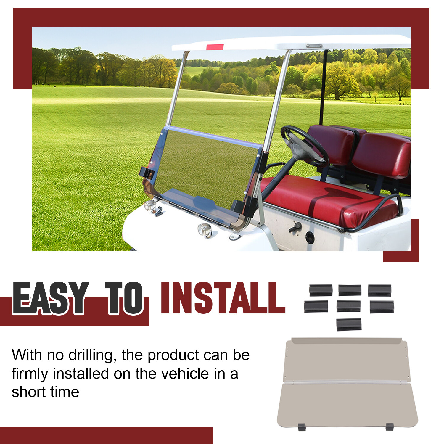 For Club Car DS Cart 1982-2000.5 Tinted Folding Golf Cart Windshield Windscreen