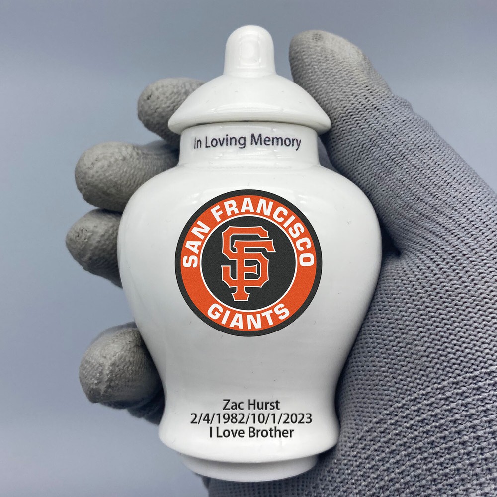 Ceramic Baseball Urn – San Francisco Giants Theme, Custom Text & Number