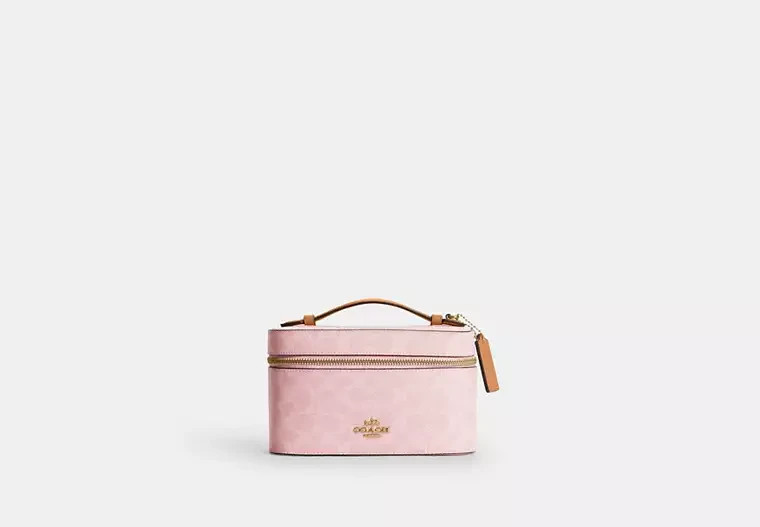 Coach Cosmetic Case In Signature Canvas Powder Pink With Gold | Brand New CEA56