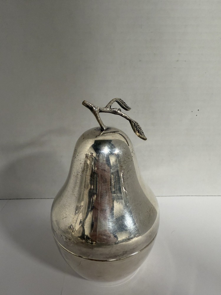 Vintage Apple Pear Fruit Trinket Nesting Box Containers Silver plated MCM Decor