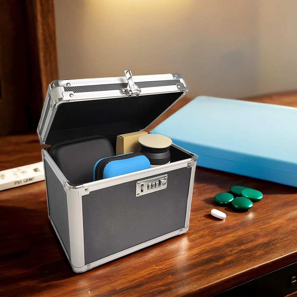lock box with code, Large Lock Box for Storing Medications & Valuables with Code