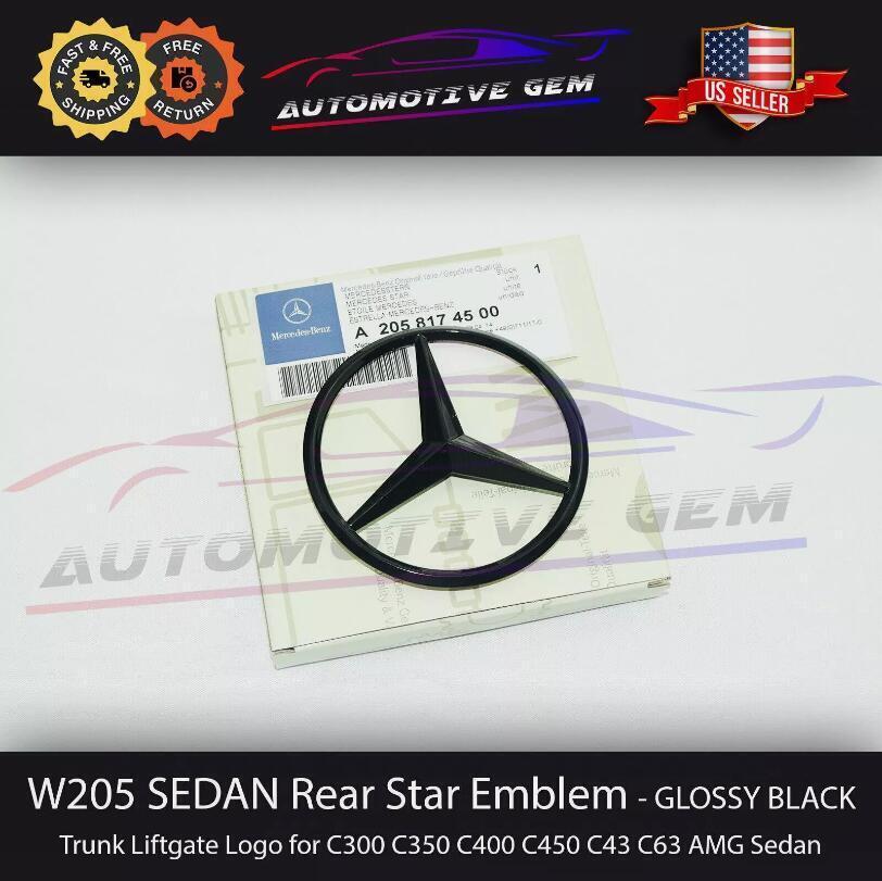 GLOSS Black size REAR TRUNK STAR Emblem For Mercedes C200 C300 C43 C63 C63s W205
