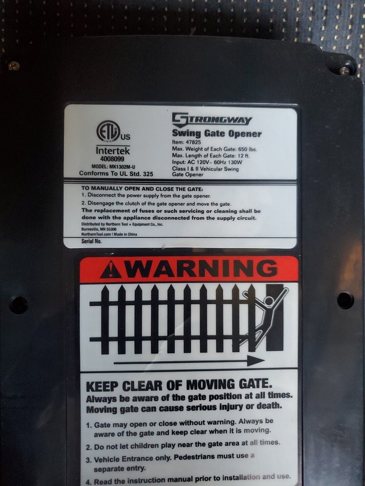 Strongway Swing Gate Opener Control Box Only. 47825