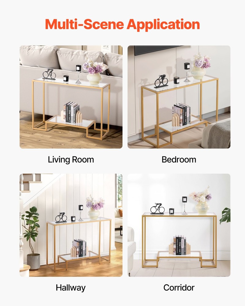 New/2-Tier Glass Console Table, Modern Rectangle Sofa Side Table with Tempered G