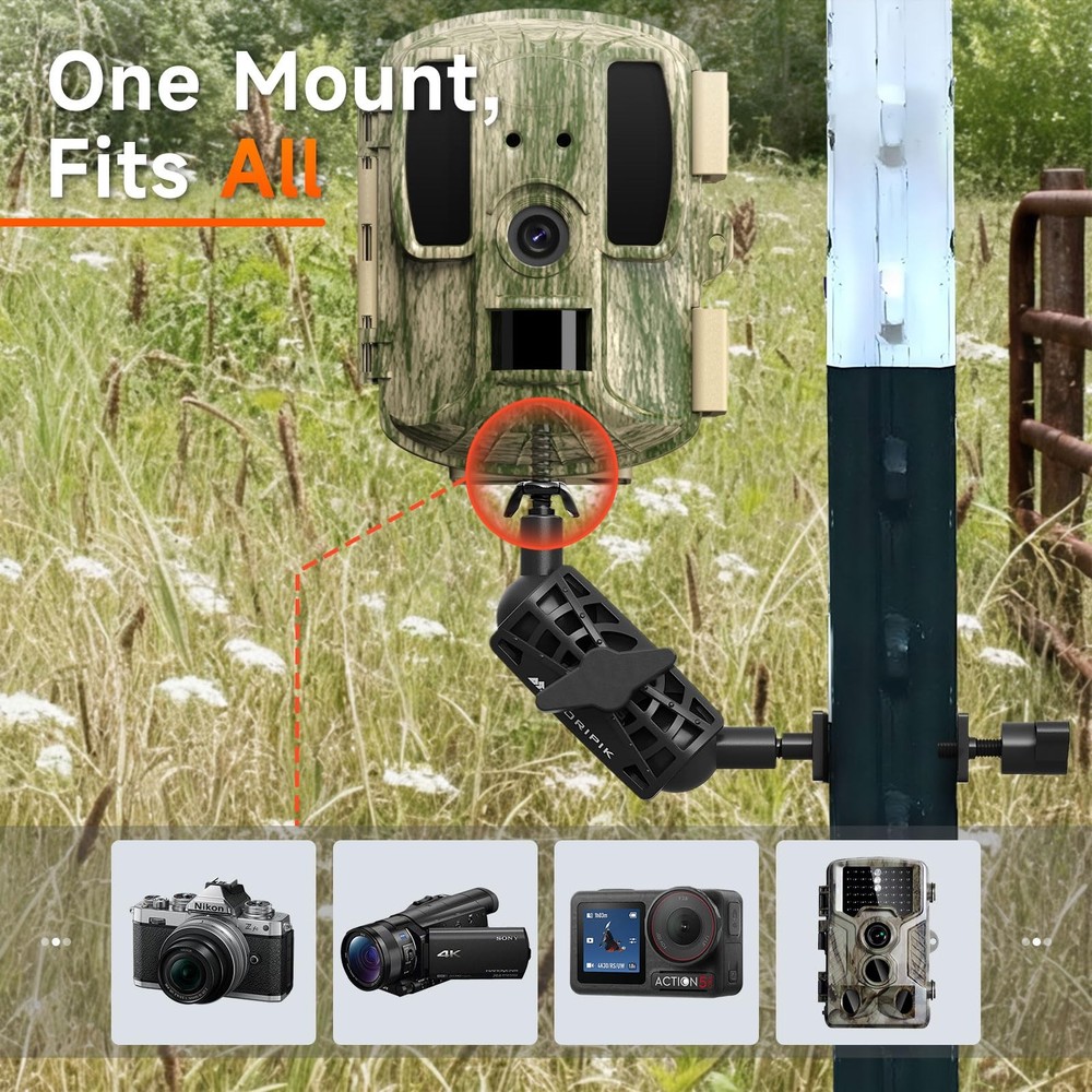 ORIPIK T-Post Trail Camera Mount - 360 Degrees Adjustable Game 1 Pack, Black