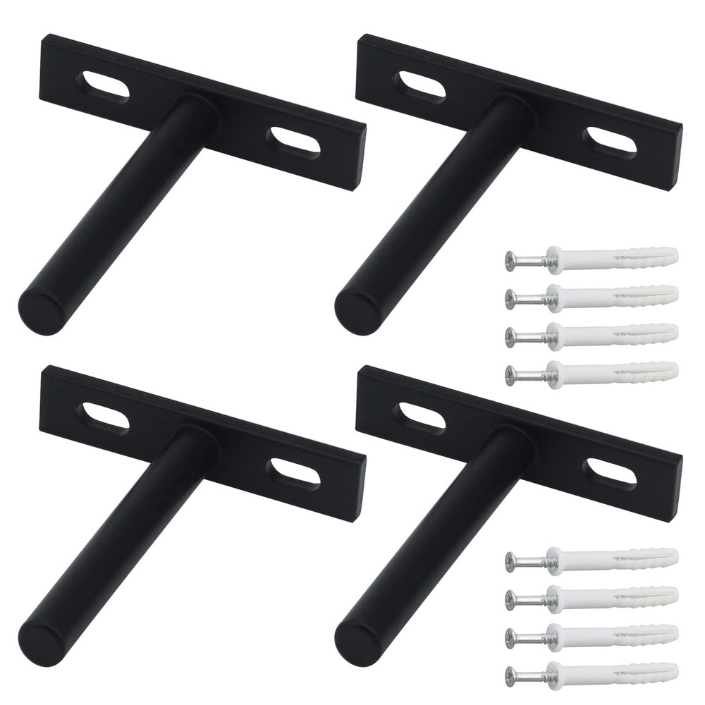 Matte Black Solid Steel Floating Shelf Brackets 3 Inch Blind Support 4 PCS