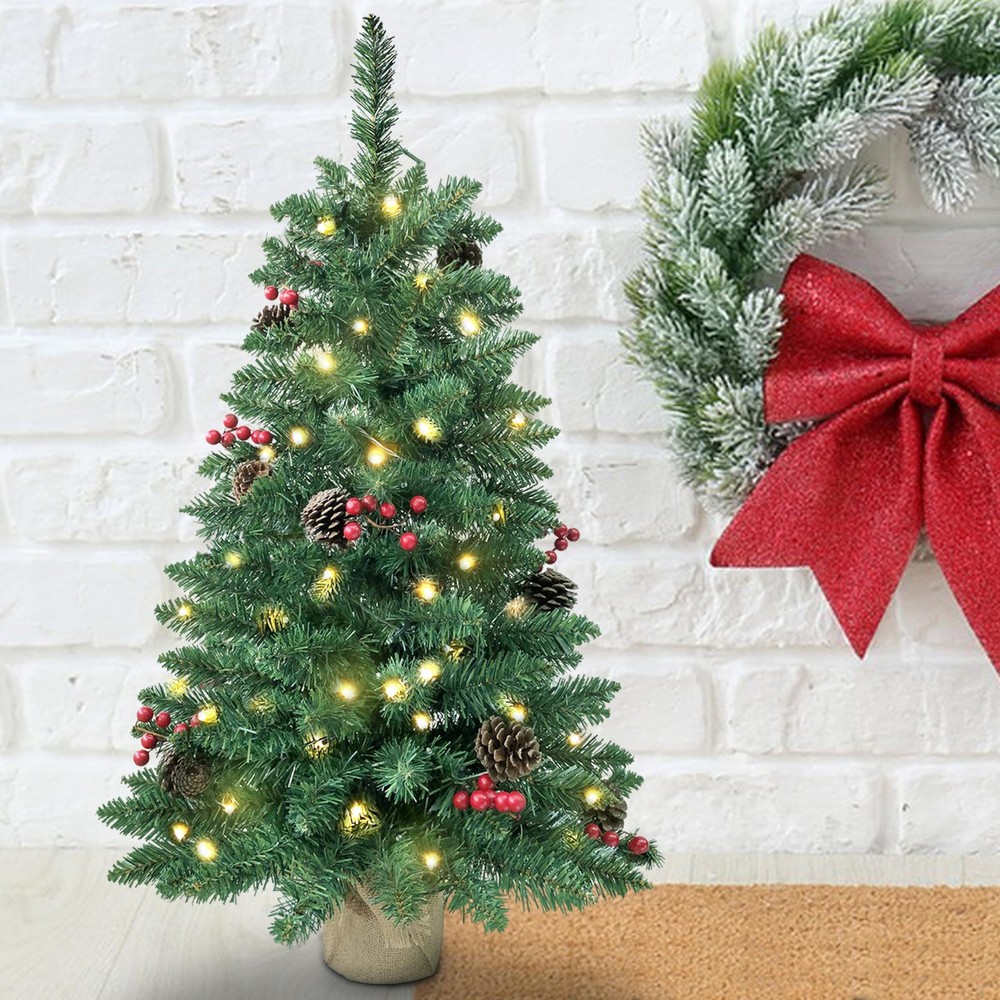 3ft Prelit Mini Christmas Tree,Artificial Pine 121 PVC Branches Tips with 11 ...