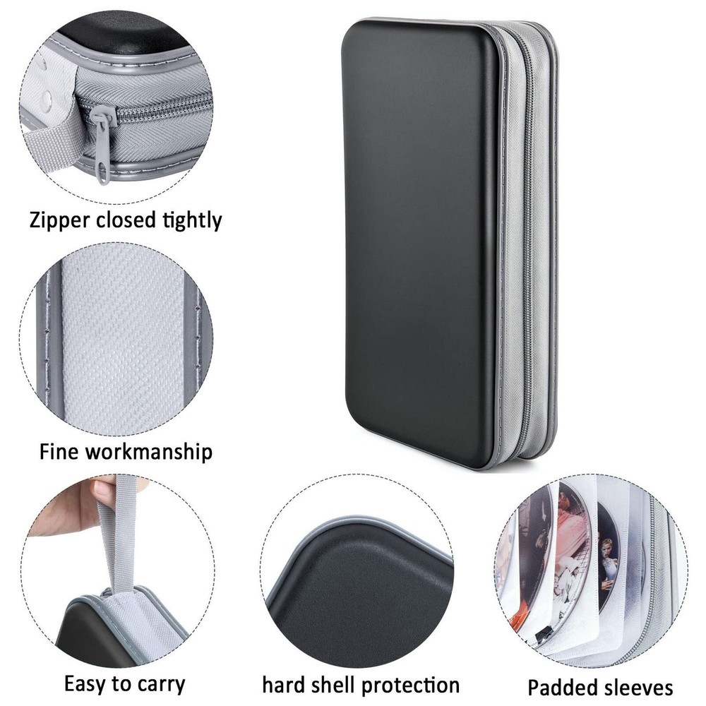 CD Case holder 80 Capacity CD/DVD Case Holders Wallet Hard Plastic, Black