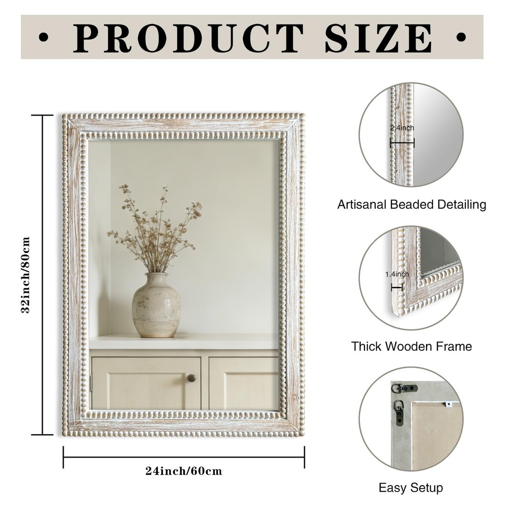 24x32 Inch Rectangular Wood Wall Mirror Rustic Farmhouse Decorative Mirrors w...