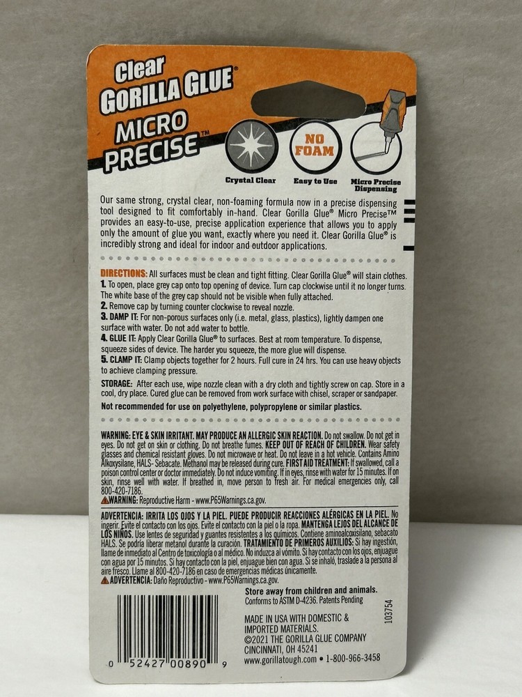 New Gorilla 0.17 Oz. Micro Precise Clear Gorilla Glue Gorilla (S5)