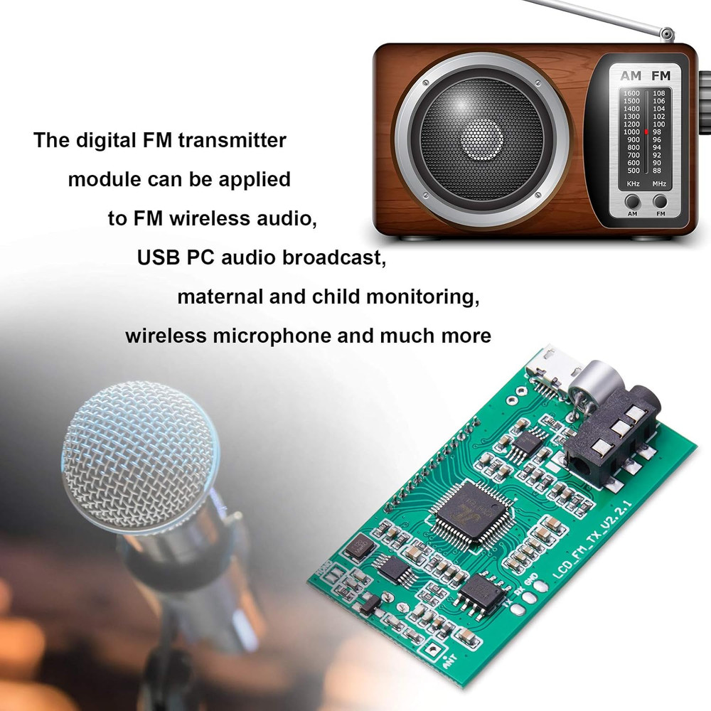 2 Pieces Digital FM Transmitter Module Stereo FM Transmitter DSP PLL 76.0-108.0M