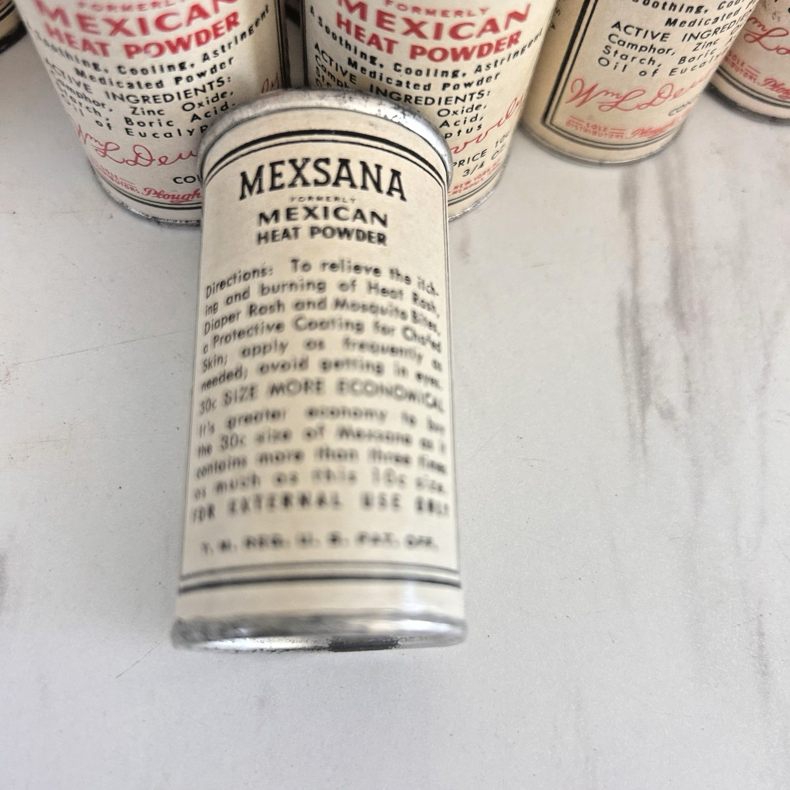 Vintage Mexsana Mexican Heat Powder 10 Cent Size Cans 3/4 Oz Bundle of 12 & Box