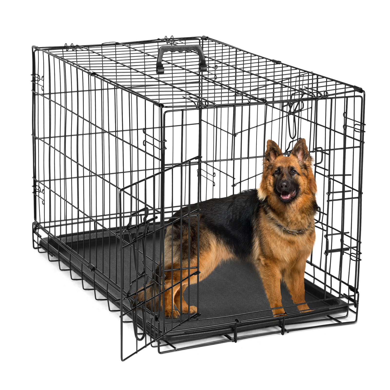 Double Door Dog Cage, Square Dog Cage, Sturdy Metal Material