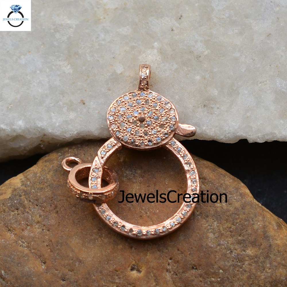 Natural Pave Diamond Finding Clasp Lock Gold Plated 925 Solid Silver Jewelry