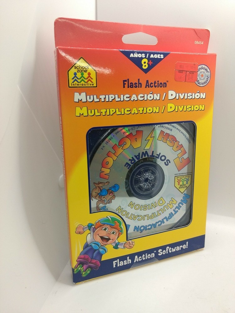 Software PC School Zone Flash Action Multiplication Division Age 8+ NEW