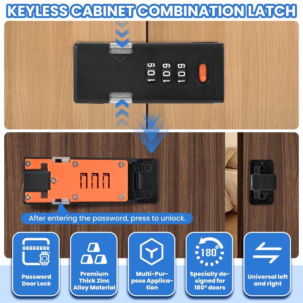 Premium Keyless Cabinet Lock with Combination Code - 3-Digit Password Hasp La...