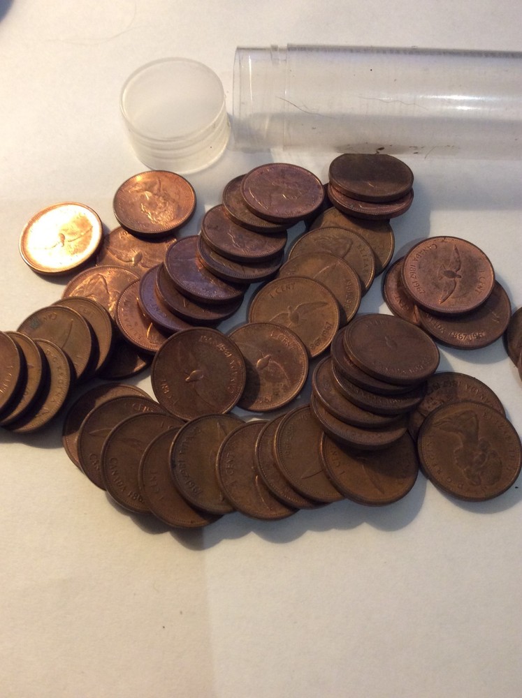 One Tubed Roll 1967 Canada one cent circulated