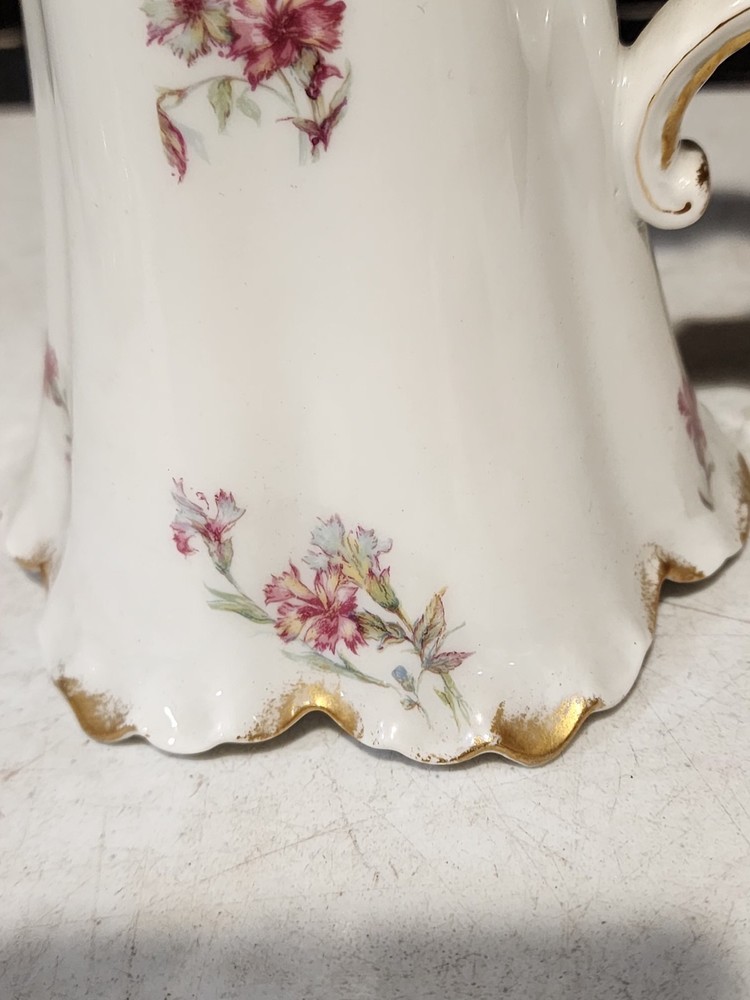 Haviland Limoges Schleiger Chocolate Pot Carnation Pattern With Lid READ