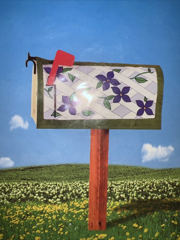 Decorative Mail Box Cover Blue Flowers With Rhinestones, Hook & Loop AttachmentH