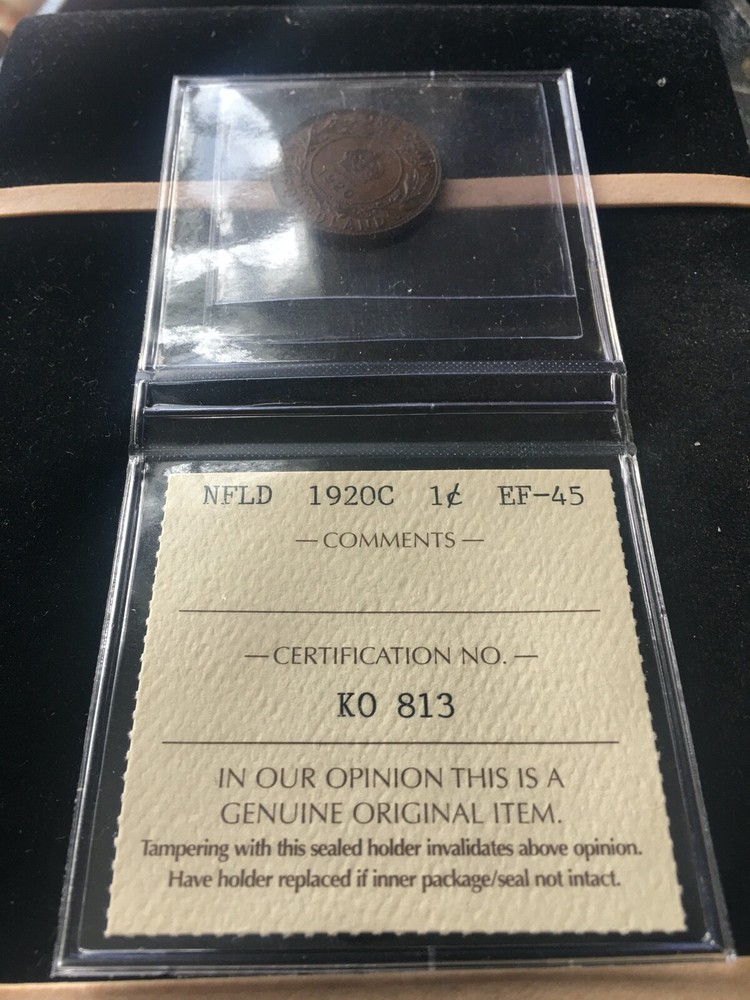 1920c ICCS Graded Newfoundland, Large One Cent, **EF-45**