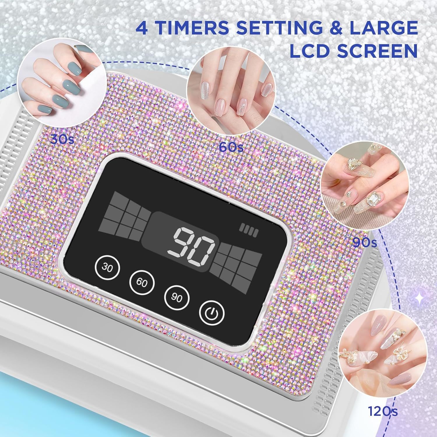 Professional Nail Lamp Cordless Rechargeable UV LED 4-Timer Mode Gel LCD Display