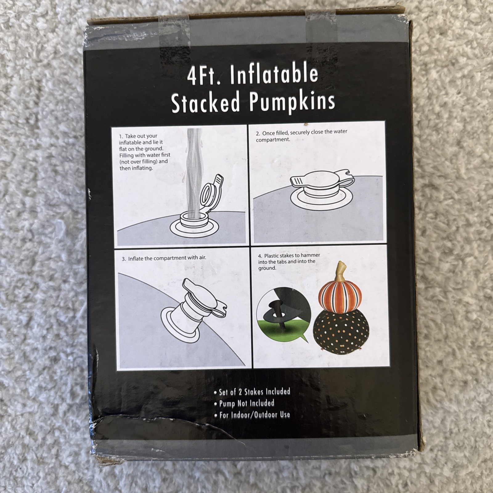Rare NIB Inflatable STACKED Pattern PUMPKINS Stripe/Polka Dot HALLOWEEN 4' Tall