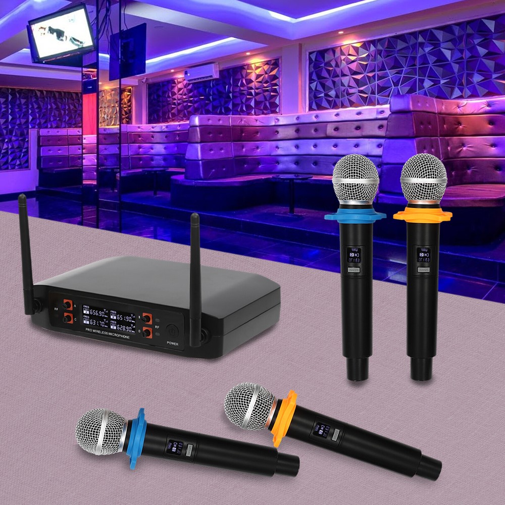 Wireless Microphone System Four Handheld Mics Set 65.62ft Practical Receiver