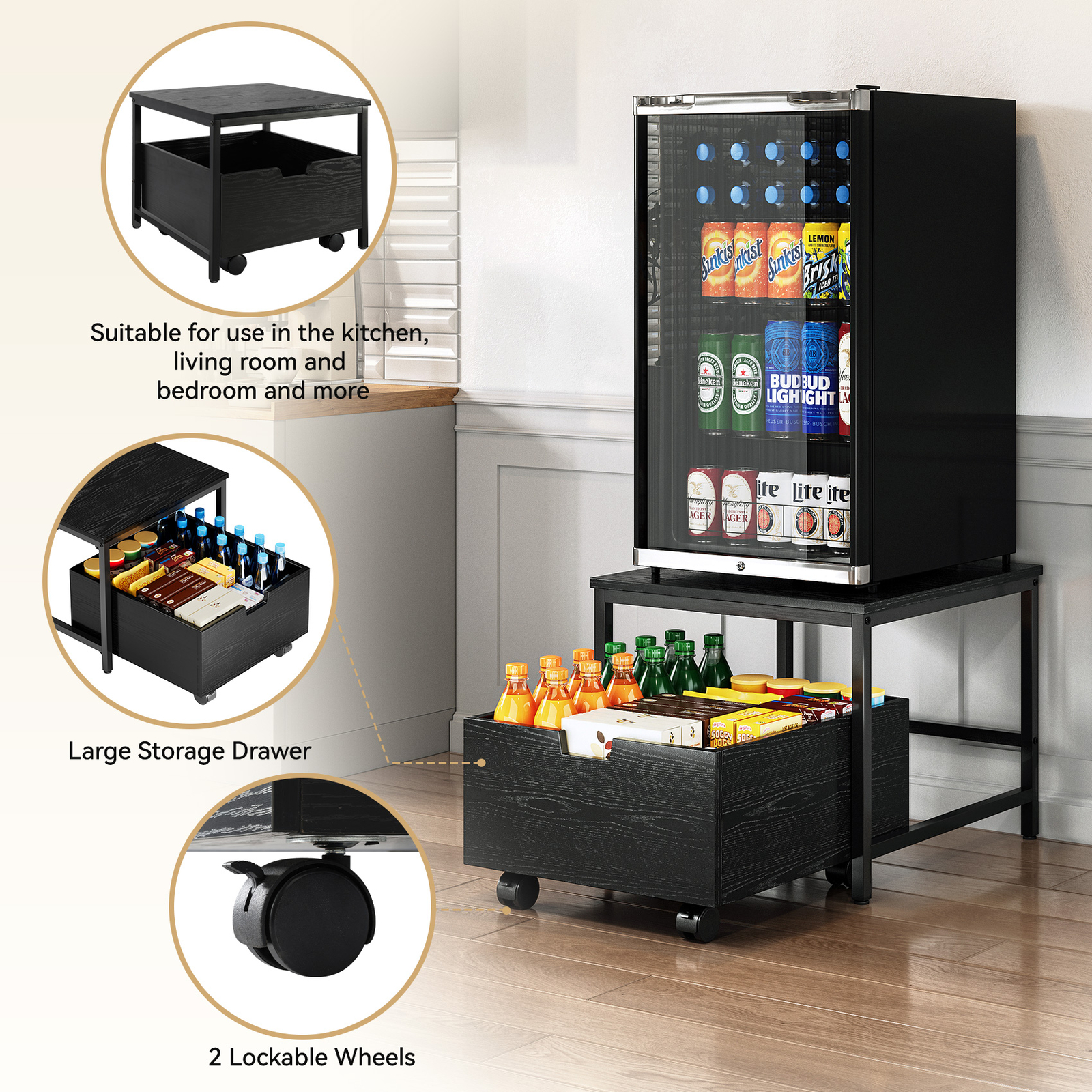 Mini Fridge Stand with Storage Beverage Refrigerator Cooler Stand Table 300LBS