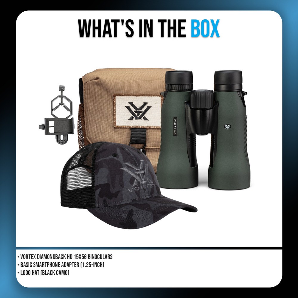 Vortex Diamondback HD 15x56 Binoculars with Basic Smartphone Adapter Bundle