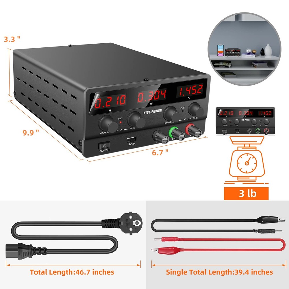 DC Power Supply Variable 30V 10A Adjustable Switching Regulated High Precisio...