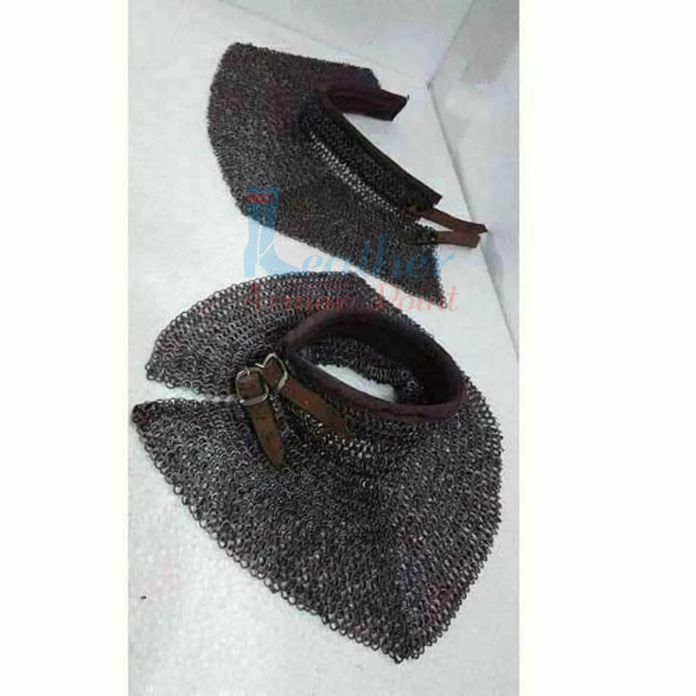 9MM Flat Ring Dome Riveted,chain mail collar,(neck protection) with leather, LAP