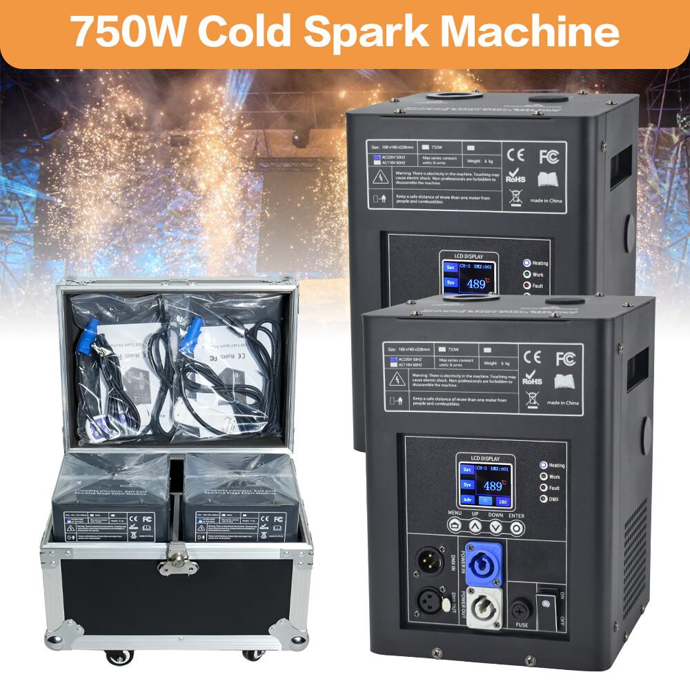 2PCS 750W Cold Spark Machine Firework Machine DMX Stage Effect with Flight Case