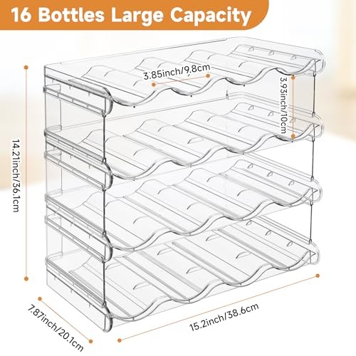 Stackable Water Bottle Organizer, Large Compartment Water Bottle Holder, 4 Pack