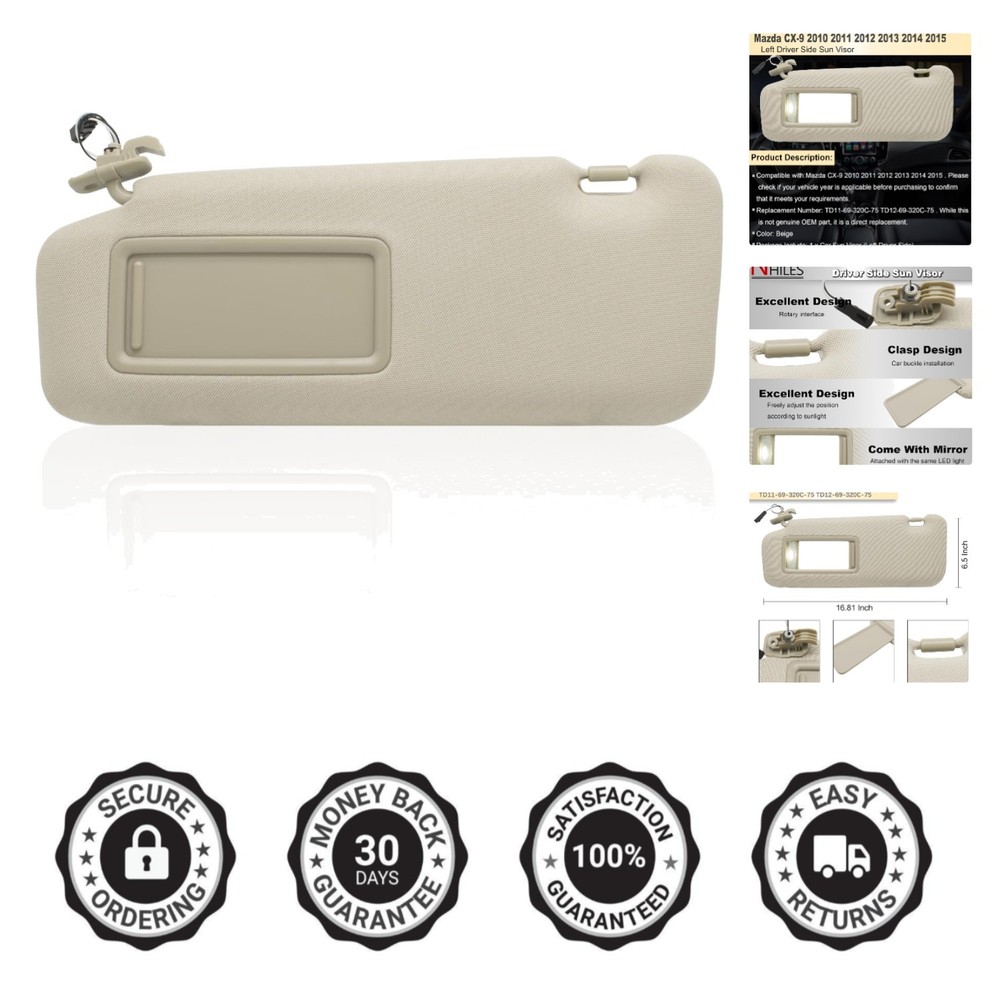 Mazda CX-9 2010-2015 Beige Driver Sun Visor Replacement, Easy Installation