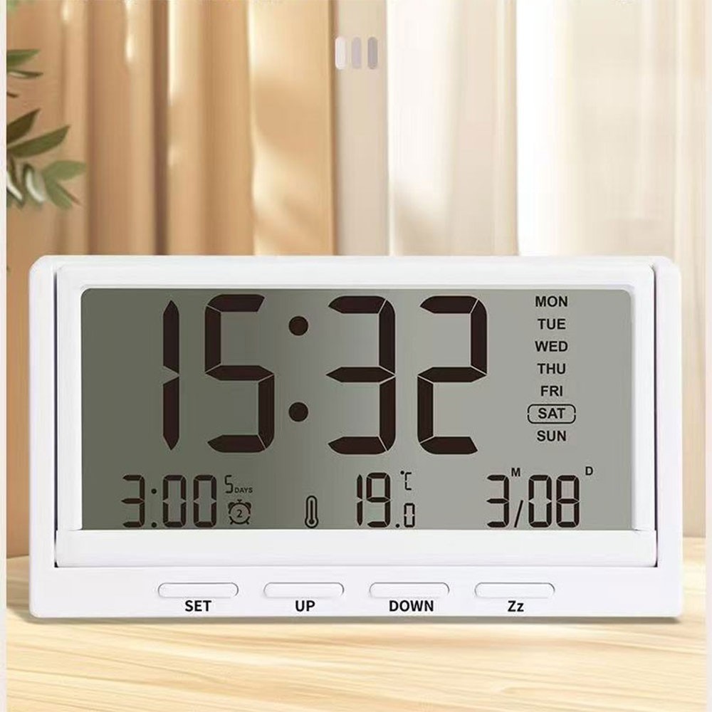 Desktop Electronic Alarm Clock with Transparent Display Temperature Date Week