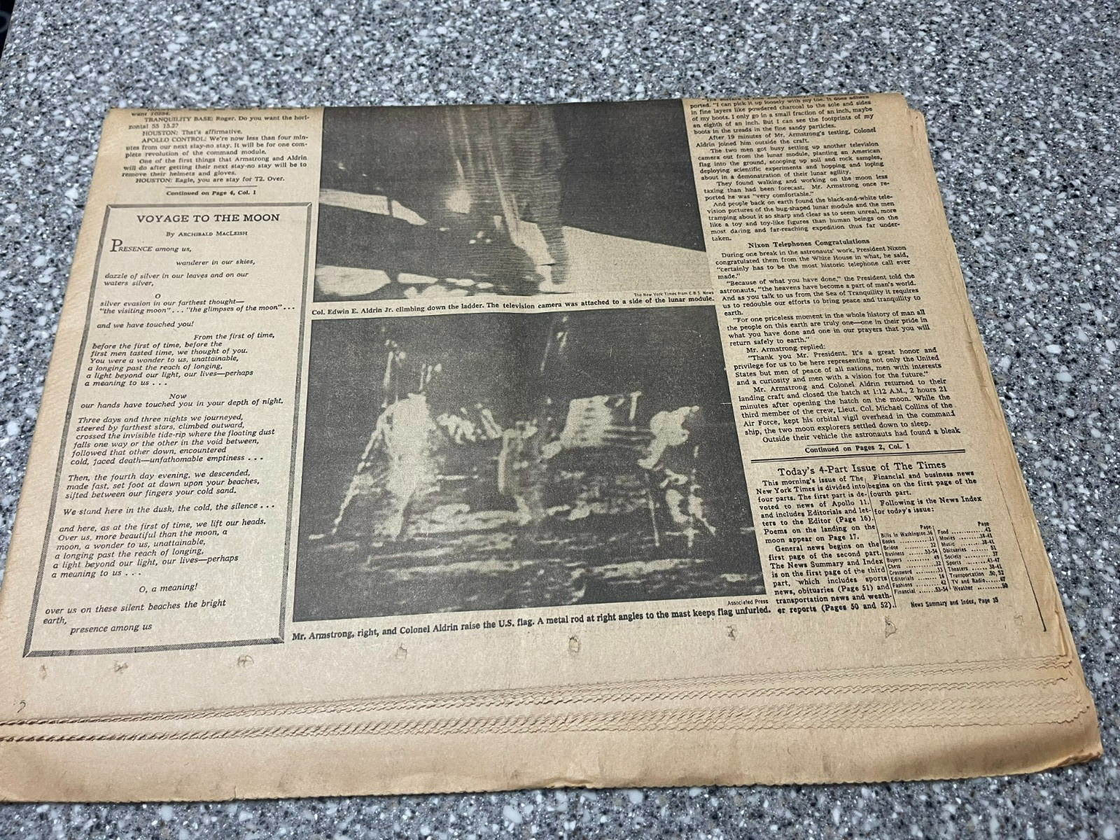 Man Walks On Moon - Apollo 11 - Space - July 21, 1969 New York Times Newspaper