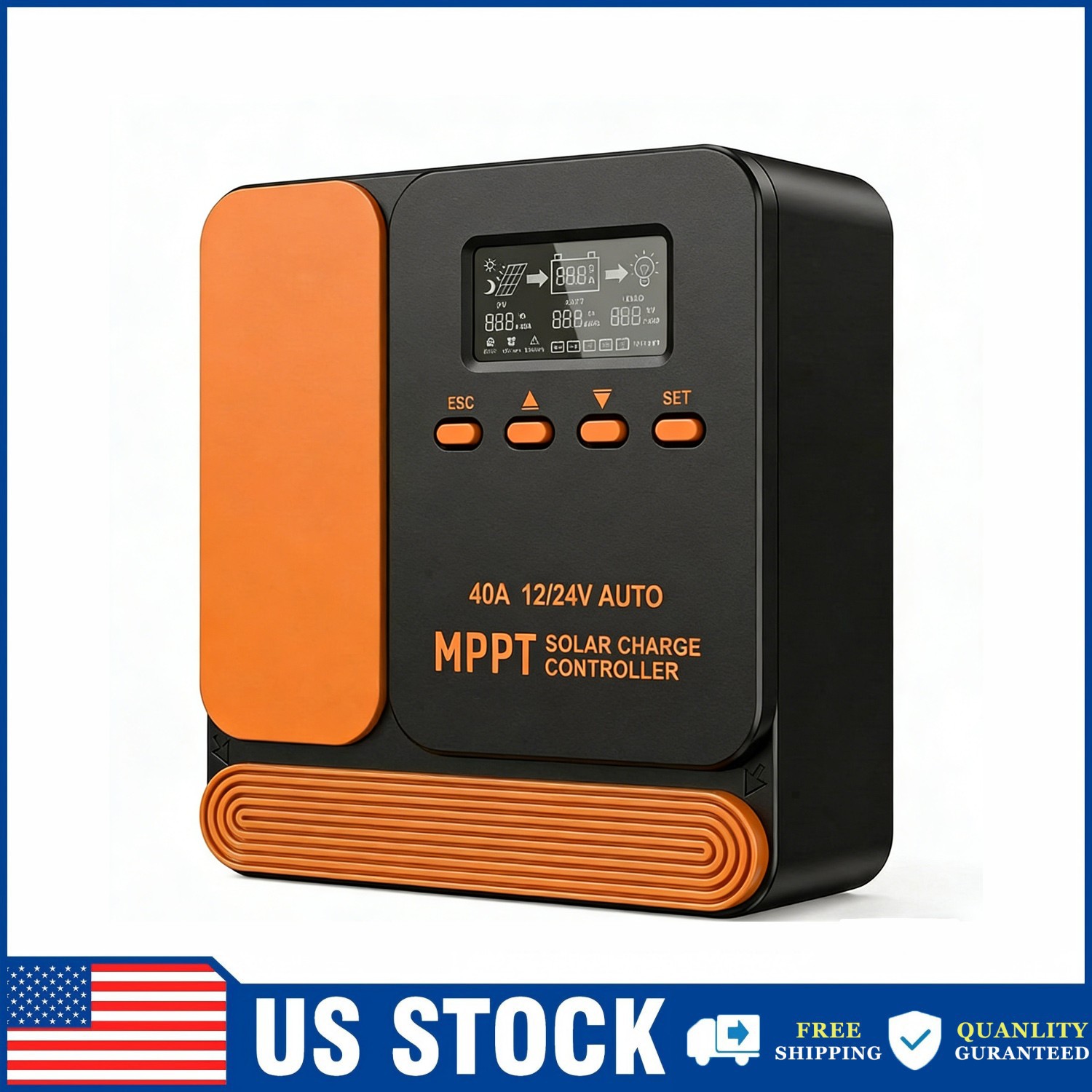 40A MPPT 12V 24V Solar Charge Controller with LCD Display Auto Regulator US NEW