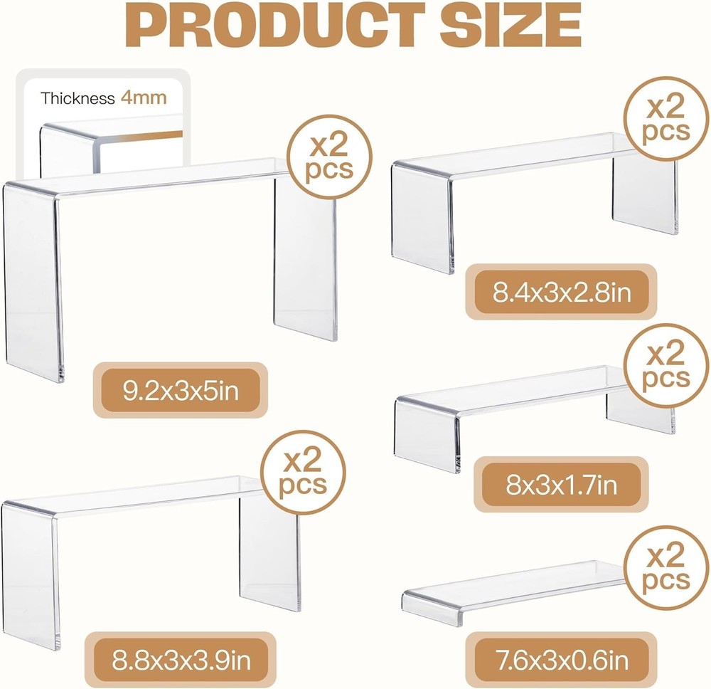 Multi-Purpose Clear Acrylic Risers - 10 Pcs, Easy Clean & No Assembly Required