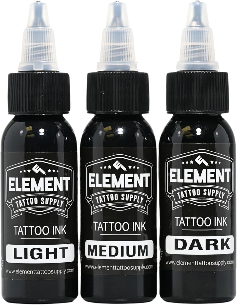 Greywash Tattoo Ink Set Light Medium Dark Blend Nighthawk Black Element White...