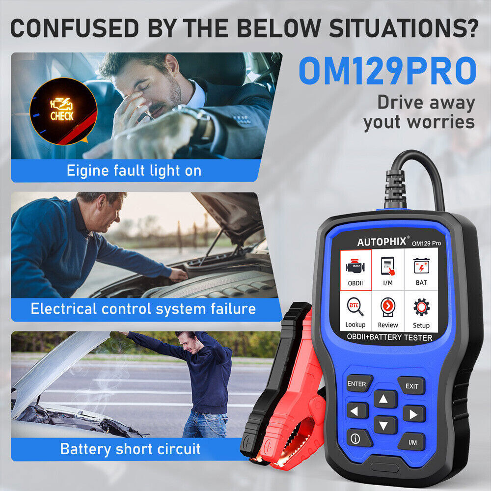 OBD2 Scanner 12V Car Battery Tester Check Engine Fault Code Reader I/M Readiness