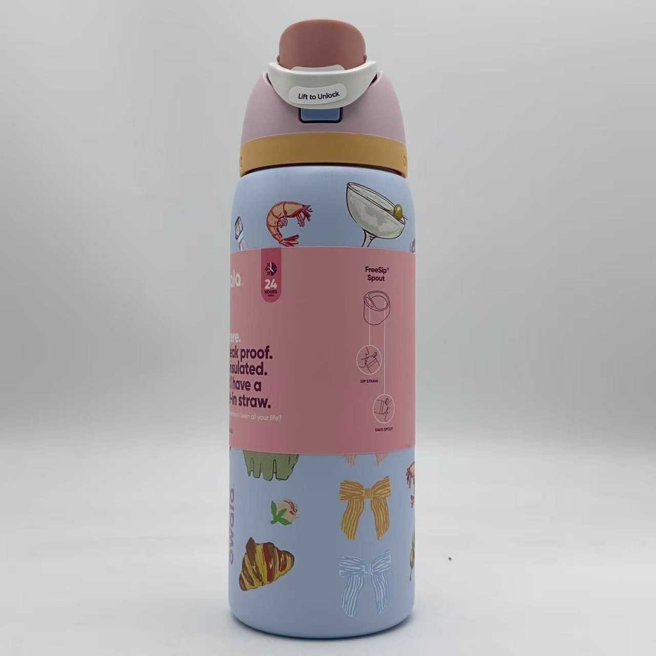 Owala x Urban Outfitters 32oz FreeSip Picnic Prep Macaroon Blue Water Bottle
