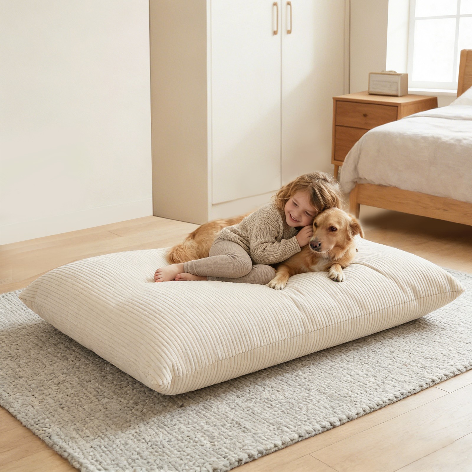 3 in 1 Kids Bean Bag Chair Bed, Convertible Chair Folds from Bean Bag to Lounger