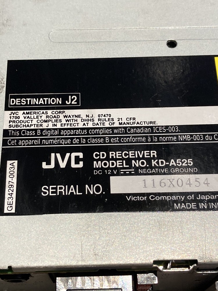 JVC KD-A525 Head Unit - Untested