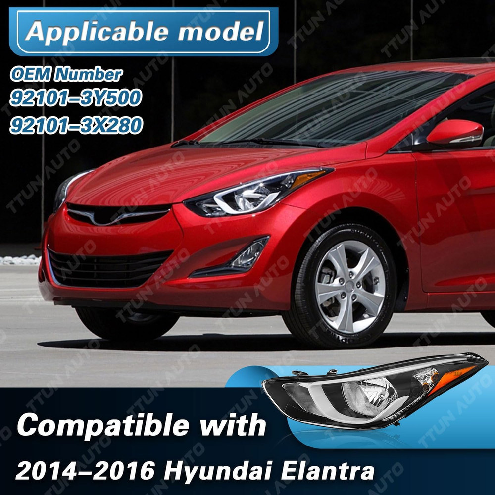 2014-2016 Elantra Driver Side Headlight Halogen–Compatible Replacement