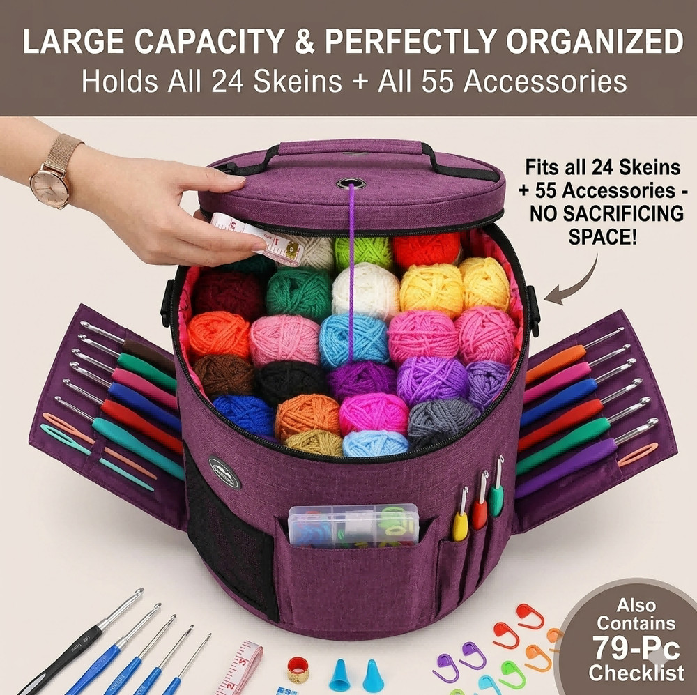 Complete Beginner Crochet Kit with Yarn Hooks Accessories & Storage Bag