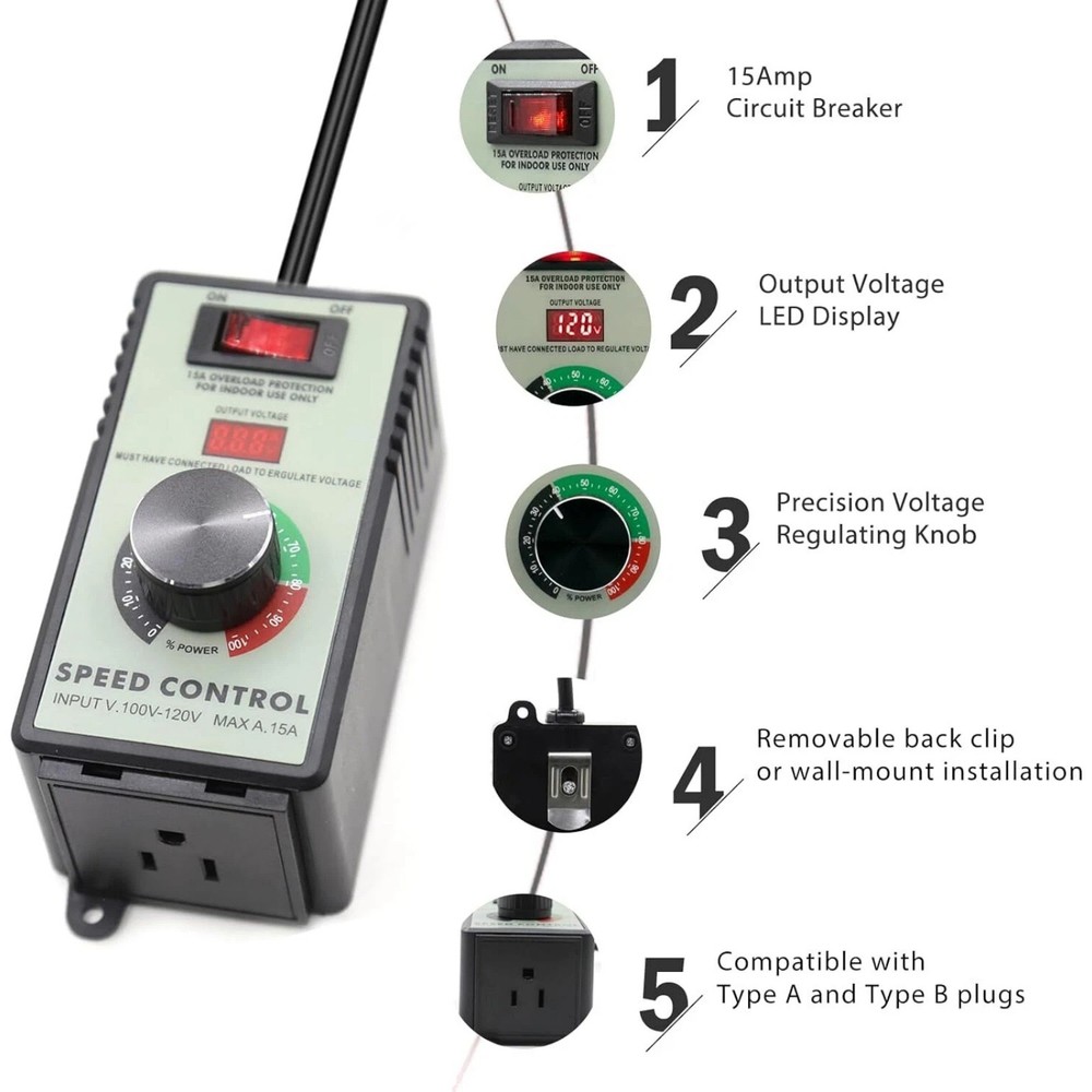 AC Motor Speed Controller 120V with Precise Voltage Control for Small Motors