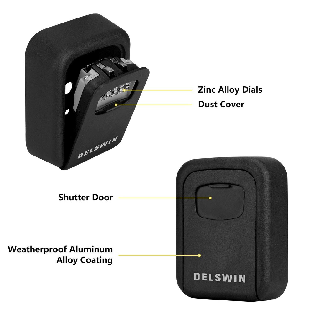 Wall Mount Key Lock Box with Resettable 4-Digit Combination, Large 7-Key Capa...