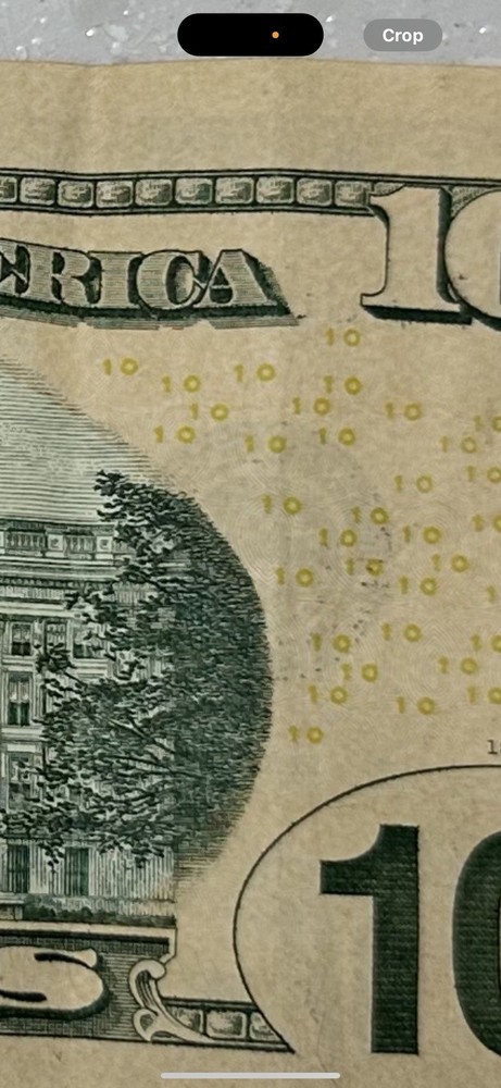10$ Bill Rare Printer Ink On Back