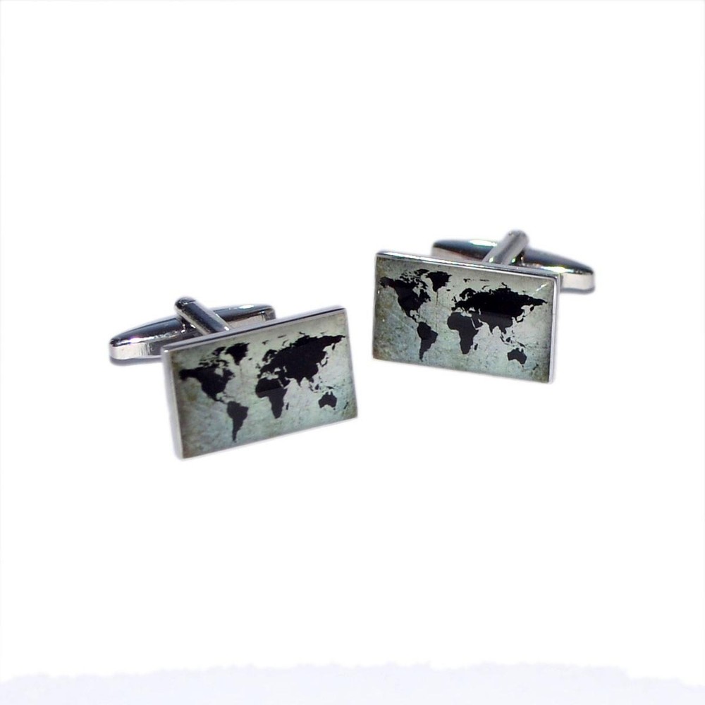 Retro Style Rectangular World Map Cufflinks in a Cufflink Box X2BOCR142